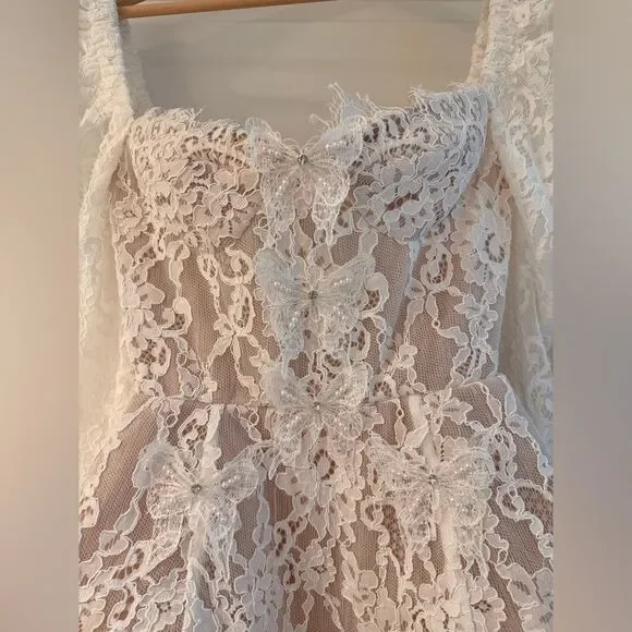 NWOT BRONX AND BANCO Colette White Lace Long Sleeve Mini Wedding Bridal Dress - Picture 6 of 16